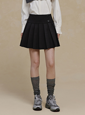 pit复古学院风百褶半身裙女2024冬新款小个子a字短裙-111A440465