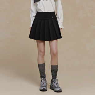 pit复古学院风百褶半身裙女2024冬新款 111A440465 小个子a字短裙