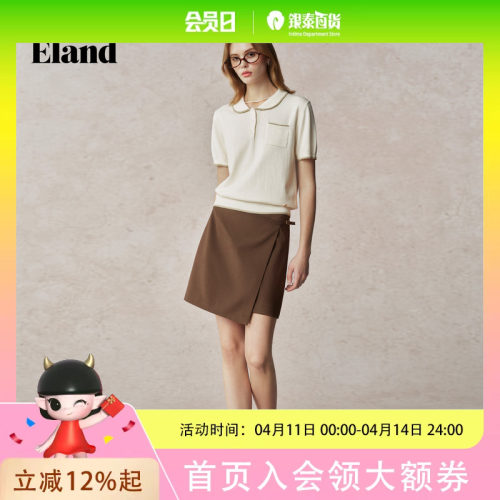 Eland衣恋毛衣女宽松短袖翻领休闲上衣EEKWF38E01