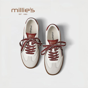 MILLIE'S/妙丽2026春新款薄底拼色复古板鞋轻便软底运动德训鞋女