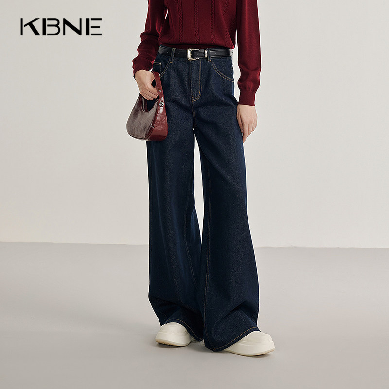 【原色牛仔】高腰牛仔裤直筒裤KBNE春秋复古宽松水洗阔腿裤女750116801