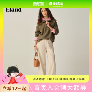 Eland衣恋卫衣女长袖 上衣 翻领拉链半开衫