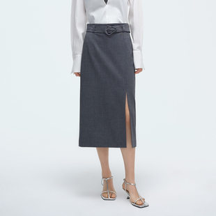 Dekashell/迪卡轩2026春季新款高腰西装半身裙中长裙灰色职业裙C221907