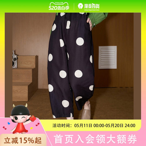 COOLHUT波点宽松高腰阔腿休闲2025春季女式休闲裤九分显瘦灯笼裤