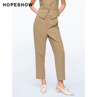 红袖商场同款HOPESHOW纯色复古西装裤春季2024新款女装高腰锥形裤89224051205