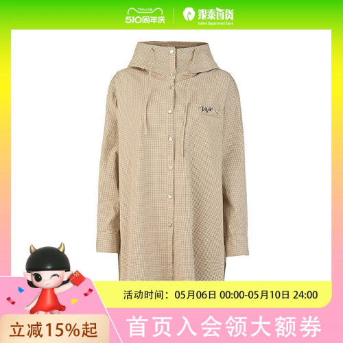 sdeer圣迪奥 抽绳连帽格纹长款衬衫S26180507