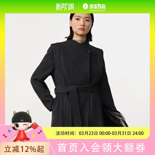 Dekashell/迪卡轩2025冬季新款灰色绵羊毛呢外套中长款上衣骆驼绒R273691