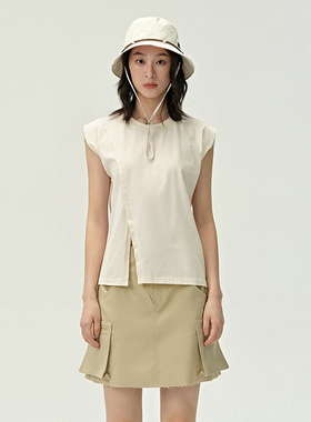 pit短袖T恤2024夏季新款显瘦高级感无袖连肩女复古T恤105C421280