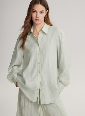 ELLE高级感气质女式衬衫2024年秋季款优雅轻奢欧根纱轻薄衬衣翻领EC49228