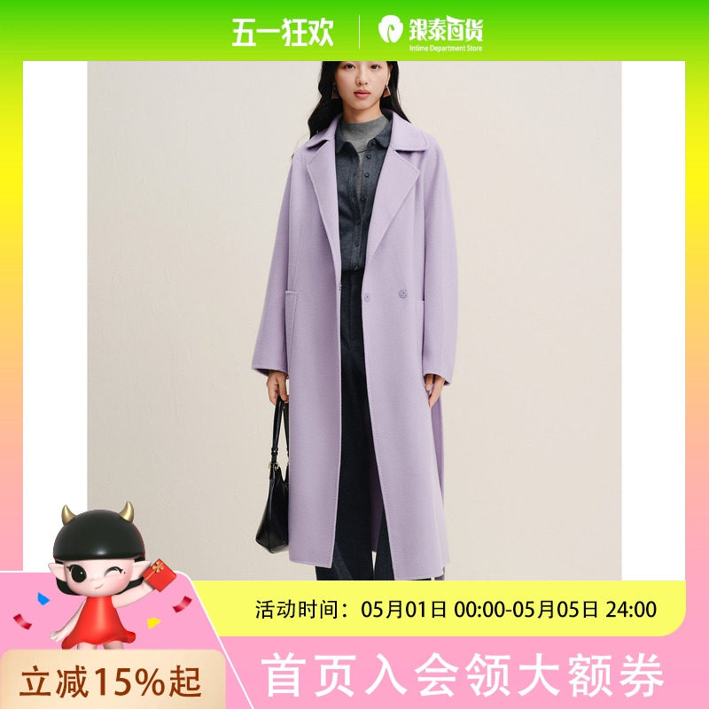 JUZUI玖姿气质驳领X型落肩袖长大衣女2025冬季JWFD72104
