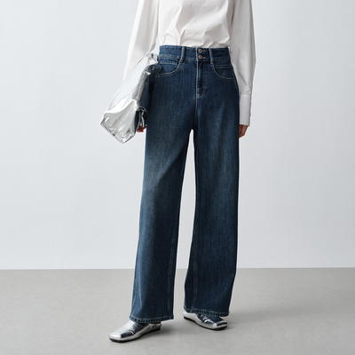 Dekashell/迪卡轩2025秋季新款高腰女士牛仔裤深色通勤款M452861