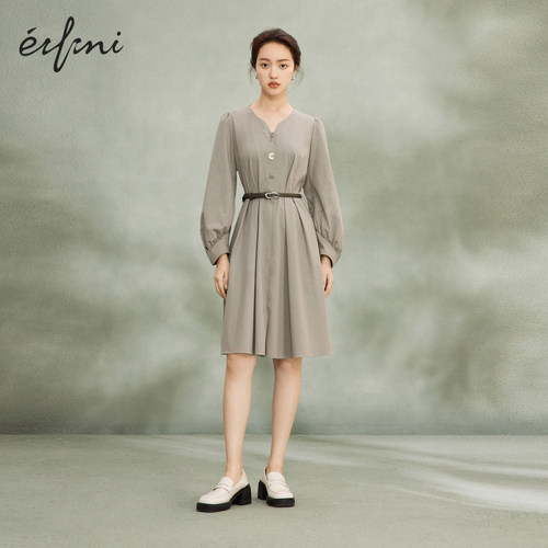 伊芙丽 女士V领收腰简约连衣裙1E2290471