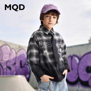 MQD男童格子衬衫儿童黑白格纹外套送领带