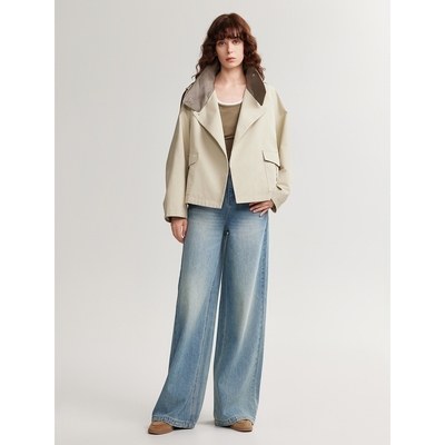 ELLE干练感满满风衣2024年秋季款摩登复古风贴袋设计H廓形外套女ED49097