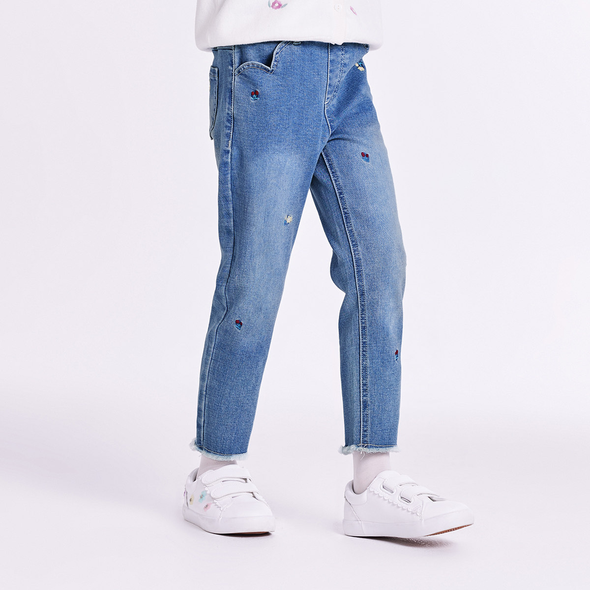 戴维贝拉女童牛仔裤儿童裤子秋装女孩九分直筒裤大童长裤童装