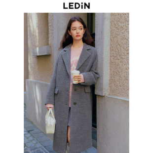 乐町格雷系长款纯羊毛大衣女2024冬季翻驳领设计气质毛呢外套