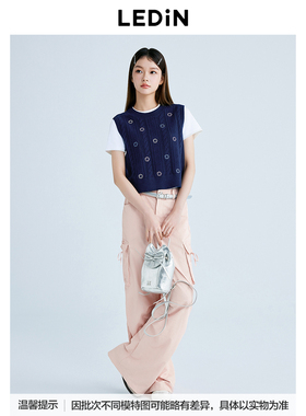 乐町桃花刺绣背心2025春季新款针织毛衣C1EFF1420