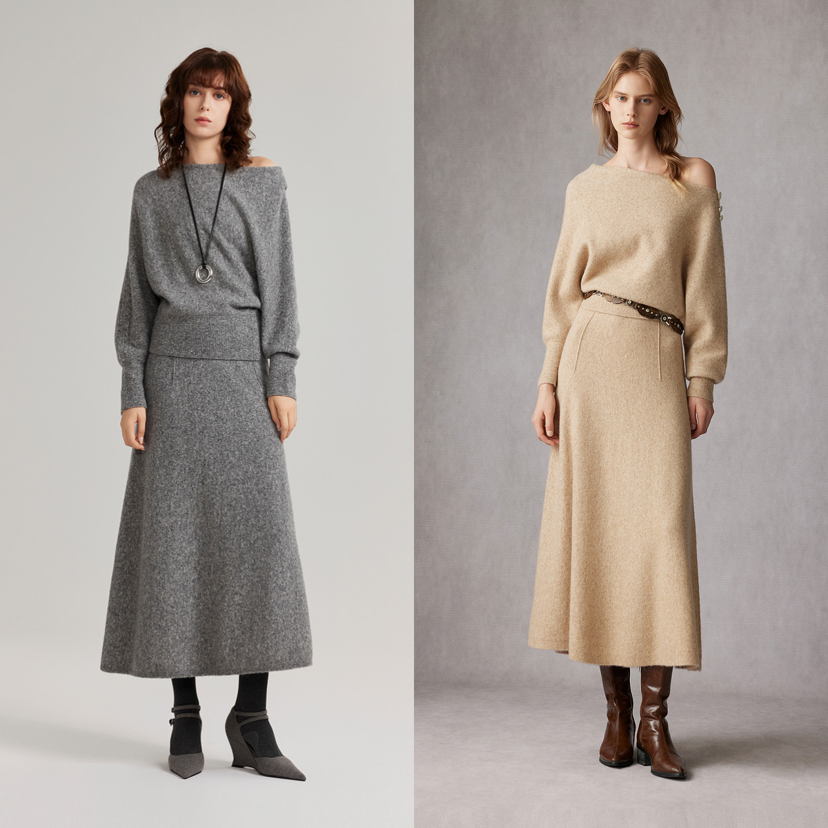 ELLE高级感优雅气质长款半身裙女2024冬季款修身显瘦垂坠感裙子