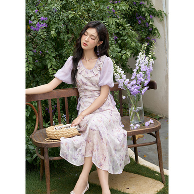 谜秀夏季法式碎花长款连衣裙MPD21L1849