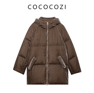 COCOCOZI桑蚕丝丝绒时尚 保暖白鹅绒羽绒服234CO126Y