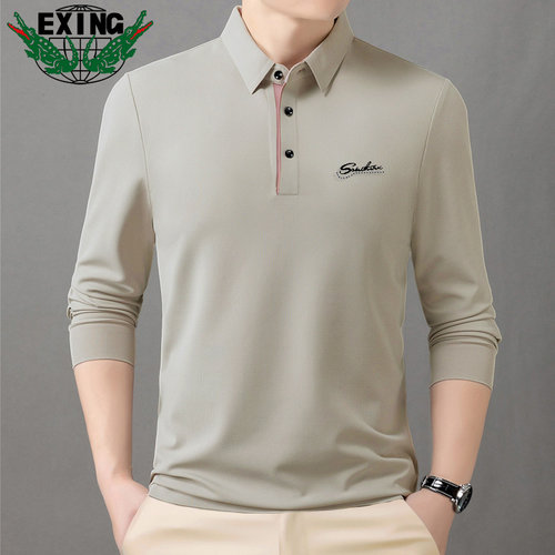 EXING男士春秋长袖时尚烫钻POLO衫