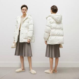 MM麦檬 时尚连帽宽松 中长款羽绒服女5EA280721