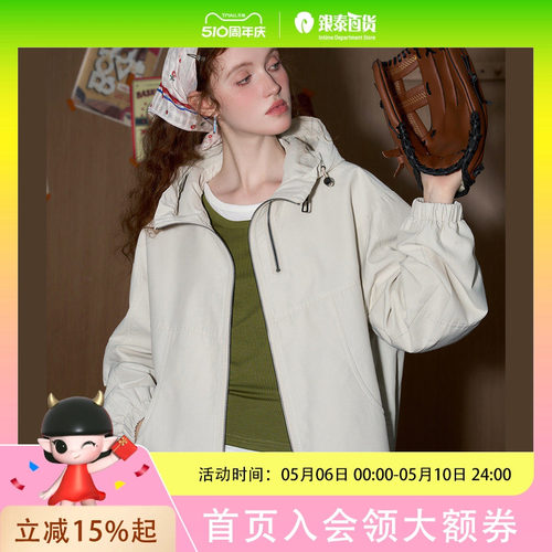 COOLHUT休闲双拉链连帽设计感运动风2025春季女式外套小个子户外