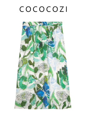 COCOCOZI印花端庄中式风淡雅女士半身裙252CO009Q