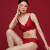 情侣一对酒红文胸v领礼盒袋内衣裤 内衣红色结婚新娘新郎内裤 套装