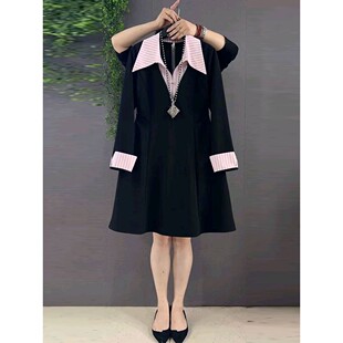 新款 气质拼色衬衫 胖mm洋气大码 欧货时尚 领显瘦连衣裙 女装 2026春季