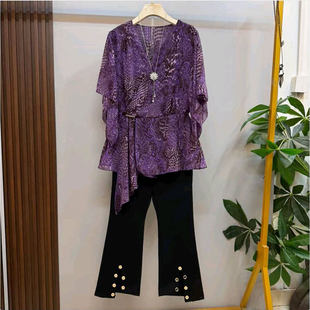 时尚 大码 女装 2026新款 子女 气质V领设计感上衣胖mm百搭显瘦洋气裤