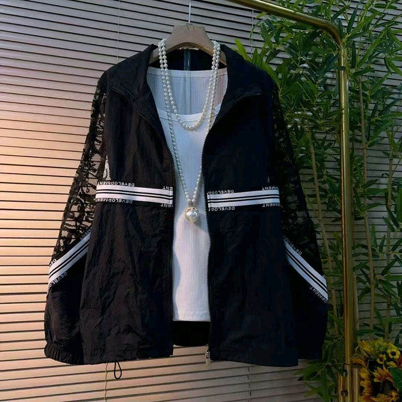 时尚蕾丝袖女士防晒衣休闲百搭潮流女装宽松型外套大码女装通勤夏