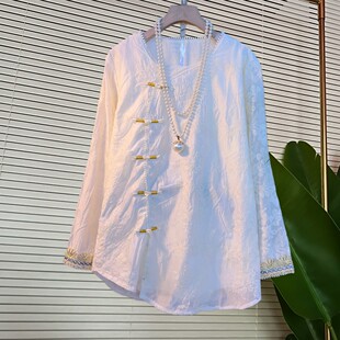 国潮风春季新品气质复古提花刺绣衬衫轻奢百搭洋气中式蕾丝衫