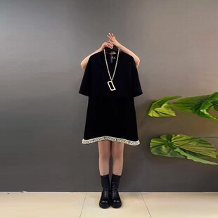 女装 胖MM加肥拼花纹底摆短袖 大码 欧洲站2026新款 百搭T恤上衣 大衫