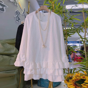 多层花边长袖 女装 小衫 胖妹妹大码 欧货甜美减龄显瘦上衣潮 新款 时尚