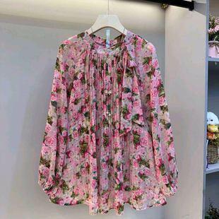 加肥大码 2026新款 欧货气质百褶领结碎花衫 胖mm宽松遮肉上衣女 女装