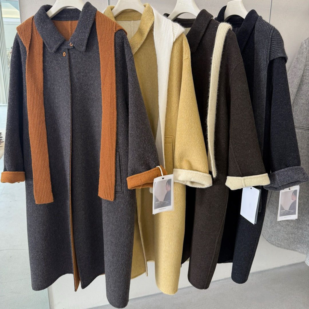 正品HANDMADE韩版羊毛羊绒双面尼大衣双色女针织帽领巾7906(A862)