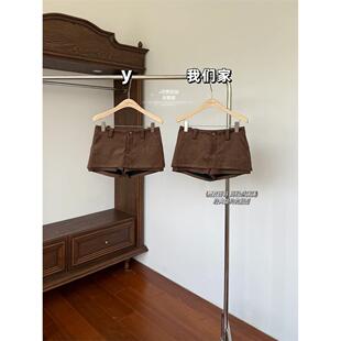 玖月伍a字半身裙女2025新款咖色包臀裙子小个子巨好看麂皮绒短裙