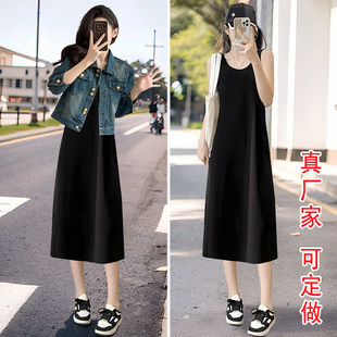 一整套穿搭高级感裙子女黑色修身 洋装 遮肚子裙子 无袖 2025春夏季