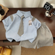 夏装 短裤 套装 学院风兔子警官衣服儿童衬衫 两件套 2025新款 男童短袖