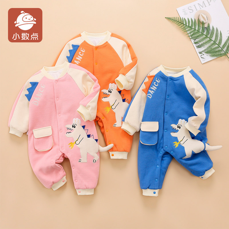 小数点婴幼儿薄棉连身衣春秋新款爬服男女宝宝夹棉连体衣66-90