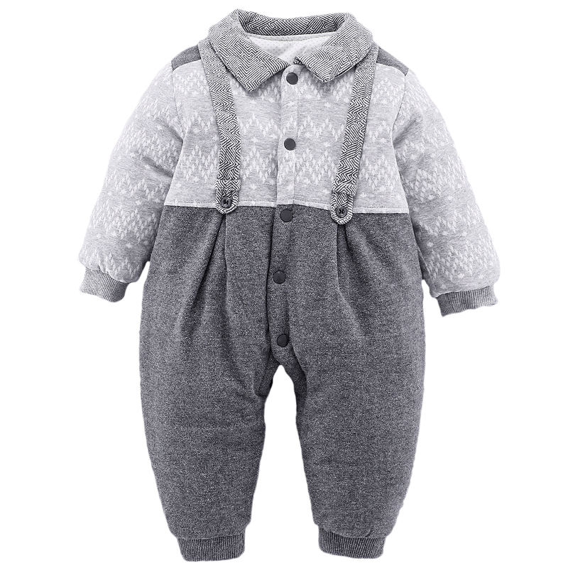 小数点婴儿开档连体衣冬季男宝宝夹棉爬服背带哈衣婴儿棉衣