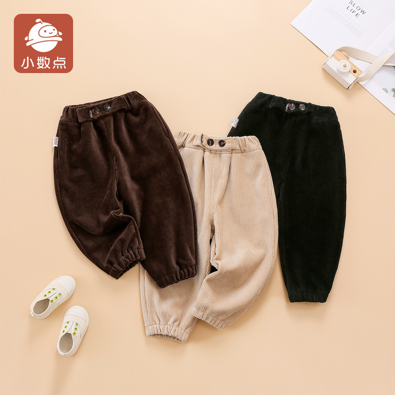 小数点儿童秋冬新款加绒长裤加厚保暖灯芯绒男女童外穿裤子90-130
