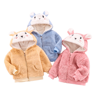 小数点童装女童秋冬连帽外套洋气可爱女宝宝外衣加绒儿童上衣