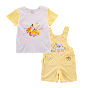 小数点童装宝宝套装夏装女童婴儿背带裤男童短袖纯棉两件套