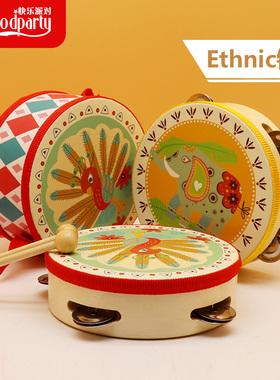 宝宝手敲鼓木制双面鼓儿童打击乐器军鼓手拍铃鼓早教音乐玩具小鼓