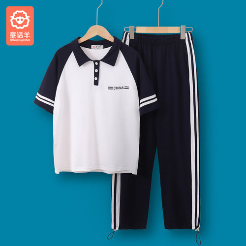 初中生小学生夏款纯棉班服校服