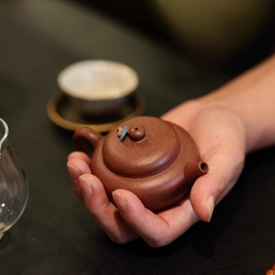 小品全手工紫砂壶 全手工紫降坡 11.12出窑1只 75c柿圆