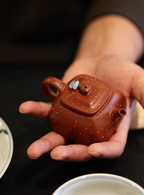 10.27出窑2只-65c四方坐忘铺砂方器全手工朱泥紫砂壶