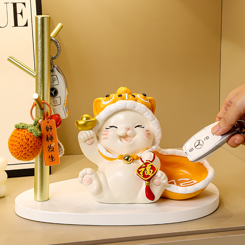 舞狮招财猫客厅玄关收纳装饰摆件